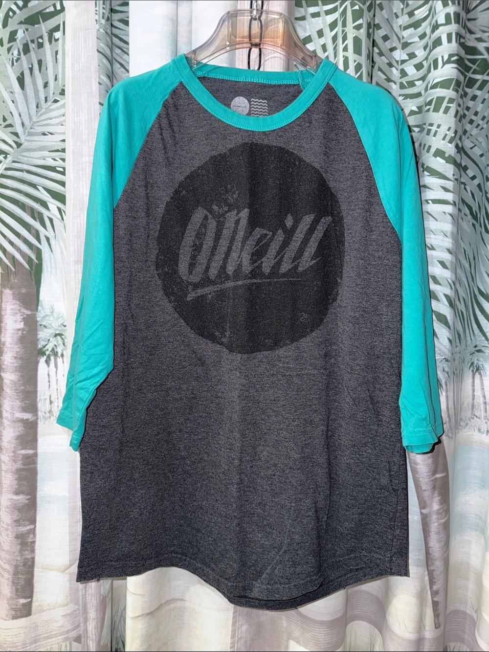 O'Neill Teal Sleeve Gray Raglan Baseball Tee